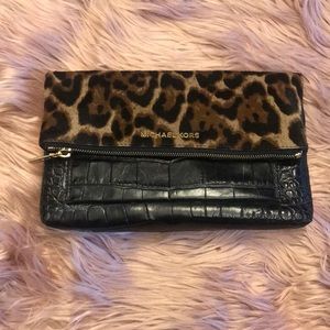 Michael Kors leather leopard print clutch